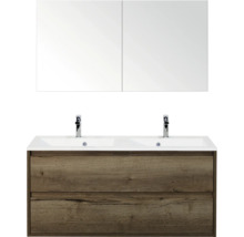 Badkamer wastafelmeubel met twee wastafels, onderkast met twee lades en spiegelkast