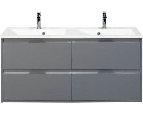 SANOX Badkamermeubelset Porto ice green 120 cm met vier lades incl. dubbele kunststenen wastafel met twee kraangaten Wastafelmeubel met twee waskommen en onderkast met vier lades