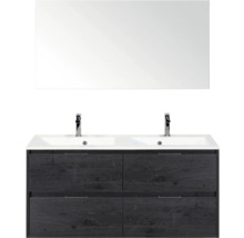 Wastafelmeubel met dubbele wastafel, onderkast met laden en spiegel voor de badkamer