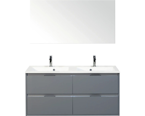 SANOX Badkamermeubelset Porto ice green 120 cm met vier lades incl. dubbele kunststenen wastafel met twee kraangaten en spiegel Badkamermeubelset met dubbele wastafel, onderkast en spiegel