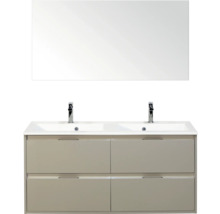 Wastafelmeubel met dubbele wastafel, kranen, onderkast en spiegel