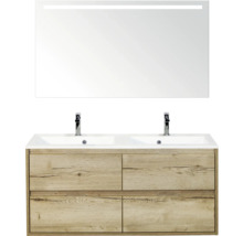 Wastafelmeubel met onderkast, dubbele wastafel en spiegel met verlichting