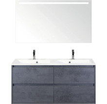 Badkamermeubelset met dubbele wastafel, onderkast en verlichte spiegel