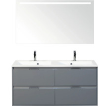 Wastafelmeubel met twee wastafels, onderkast en spiegel met verlichting