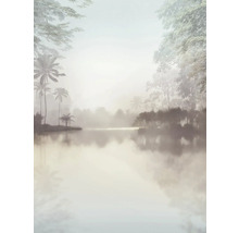 Fotobehang met wazig merengebied en bomen
