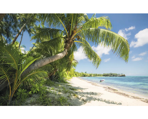 KOMAR Fotobehang vlies SHX9-109 Wanderlust - Stefan Hefele Fiji Dreams Boat 450x280 cm Tropisch strand met palmbomen en blauwe zee