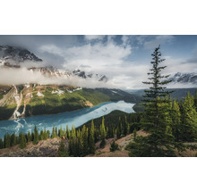 Landschap met meer, bergen, bos en wolken
