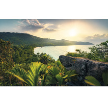 Tropisch landschap met uitzicht op zee, weelderige vegetatie en rotsen