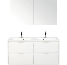 Wastafelmeubel met twee wastafels, onderkast met laden en spiegelkast