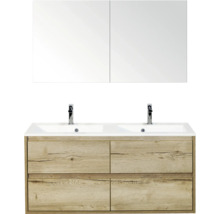 Badkamermeubelset met dubbele wastafel, kranen en spiegelkast