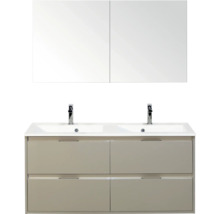 Wastafelmeubel met twee waskommen, onderkast met lades en spiegelkast voor de badkamer