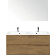 Wastafelmeubel met twee wastafels, onderkast met lades en spiegelkast