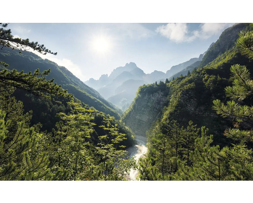 KOMAR Fotobehang vlies SHX9-027 Wanderlust - Stefan Hefele Elven gate 450x280 cm Landschap met bergen, bomen en een rivier