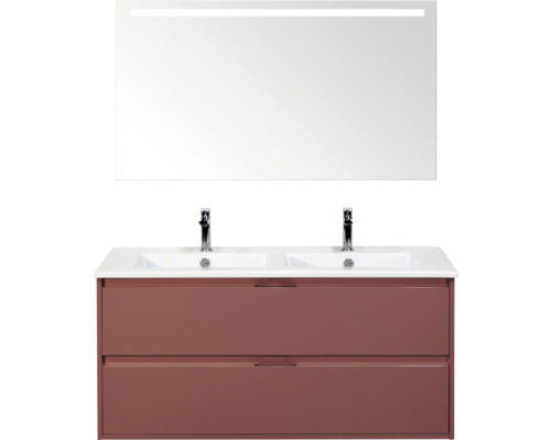 Dubbele wastafel met onderkast en spiegel met verlichting voor de badkamer