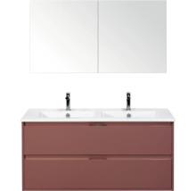 Wastafelmeubel met twee wastafels, onderkast met twee laden en spiegelkast