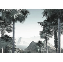 Behang met palmen en berglandschap