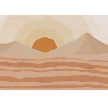 Illustratie van een woestijnlandschap met zon en bergen