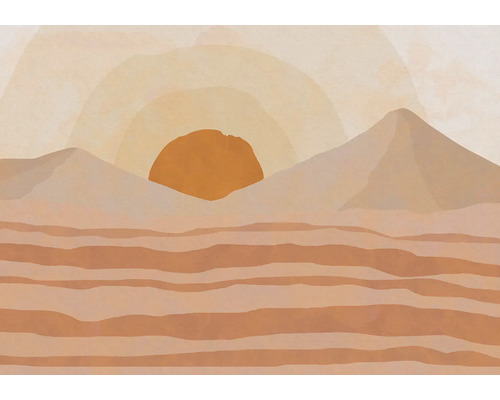 Illustratie van een woestijnlandschap met zon en bergen