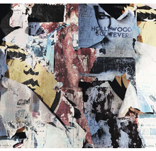 Muur met afgescheurde posters en opschriften.