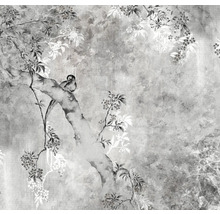 Behang met vogel- en bloemmotief