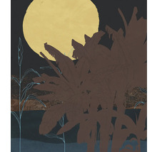 Schilderij met bananenbladeren en gele cirkel