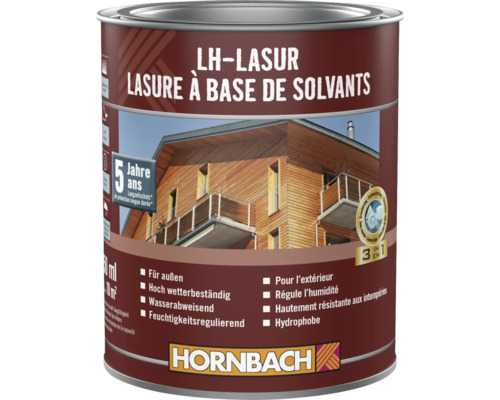 Houtbeits voor buiten in een blik met het Hornbach logo