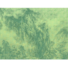 Behang met berglandschap en abstract patroon