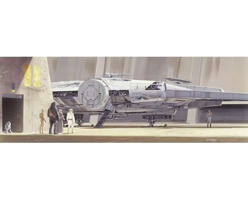 KOMAR Fotobehang papier 4-4112 Disney Edition 4 Star Wars RMQ Millenium Falcon 368x127 cm Scène met ruimteschip en figuren