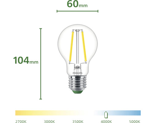 PHILIPS LED-lamp Ultra Efficient E27 A60/40 watt 4000K neutraalwit helder Philips lamp met afmetingen 104 millimeter bij 60 millimeter
