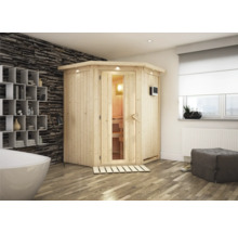 Interieur met houten sauna, bad en rek