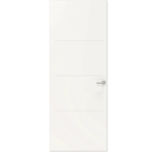 Witte binnendeur met horizontale sierlijnen en deurklink