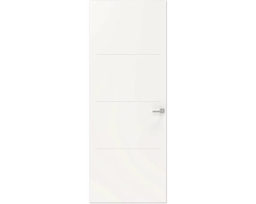 Witte binnendeur met horizontale sierlijnen en deurklink