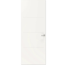 Gladde binnendeur met horizontale decoratieve freeslijnen en deurklink