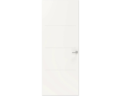 Witte binnendeur met horizontale sierlijnen en deurklink