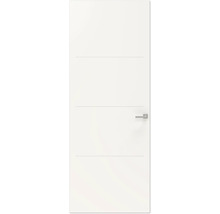 Gladde binnendeur met horizontale sierfrezen en deurbeslag