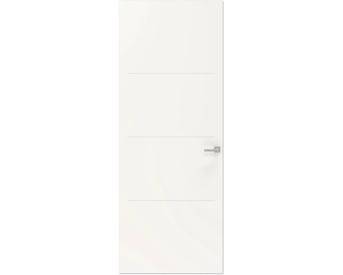 Gladde binnendeur met horizontale sierfrezen en deurbeslag