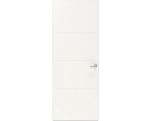 Witte binnendeur met horizontale sierlijnen en deurklink