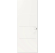 Gladde binnendeur met horizontale decoratieve freeslijnen en deurgreep
