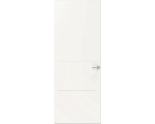 PERTURA Binnendeur 744 stomp links wit afgelakt 201,5x88 cm Gladde binnendeur met drie decoratieve freeslijnen en een deurgreep