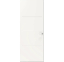 Gladde binnendeur met horizontale sierlijnen en deurklink