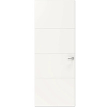 Gladde binnendeur met horizontale decoratieve freeslijnen en deurklink