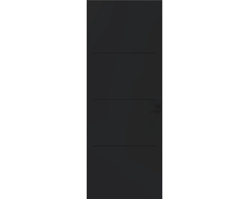PERTURA Binnendeur 764 opdek rechts zwart afgelakt 201,5x63 cm Zwarte binnendeur met drie horizontale freeslijnen