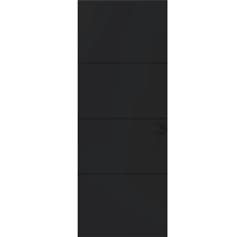 Donkere garagedeur met horizontale paneelstructuur