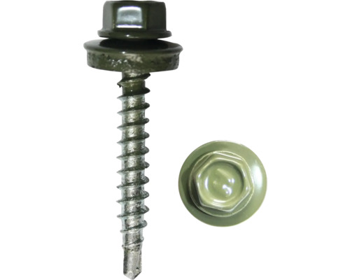 DRESSELHAUS Dakpanplaatschroef met afdichtring 4,8x35 mm olijfgroen, 100 stuks Dakplaatschroef met afdichtring