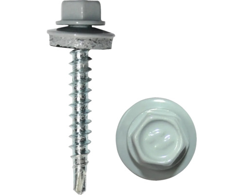 DRESSELHAUS Dakpanplaatschroef met afdichtring 4,8x20 mm venstergrijs, 100 stuks Boorschroef met afdichtring en zeskantkop