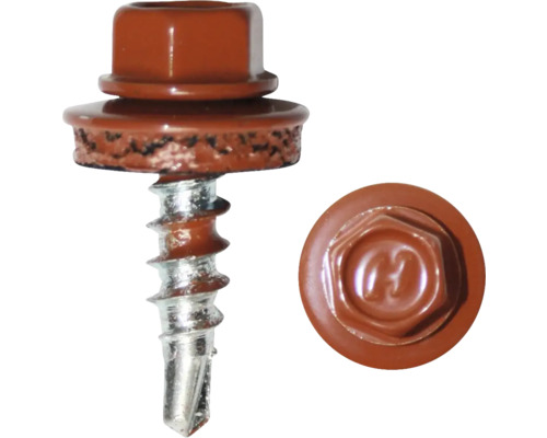 DRESSELHAUS Dakpanplaatschroef met afdichtring 4,8x20 mm koperbruin, 100 stuks Plaatwerkschroef met afdichtring en boorpunt