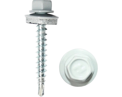 DRESSELHAUS Dakpanplaatschroef met afdichtring 4,8x35 mm grijswit, 100 stuks Boorschroef met zeskantkop en afdichtring