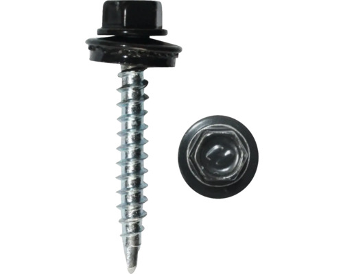 DRESSELHAUS Dakpanplaatschroef met afdichtring 4,8x20 mm grafietzwart, 100 stuks Metalen schroef met zeskantkop en afdichtring