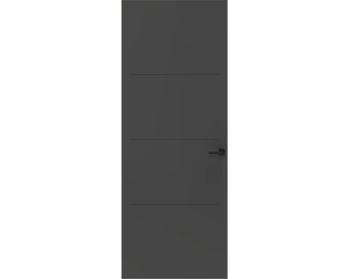 Gladde binnendeur met drie horizontale freeslijnen en deurklink