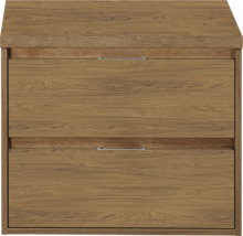 Houtkleurige wastafelonderkast met twee lades